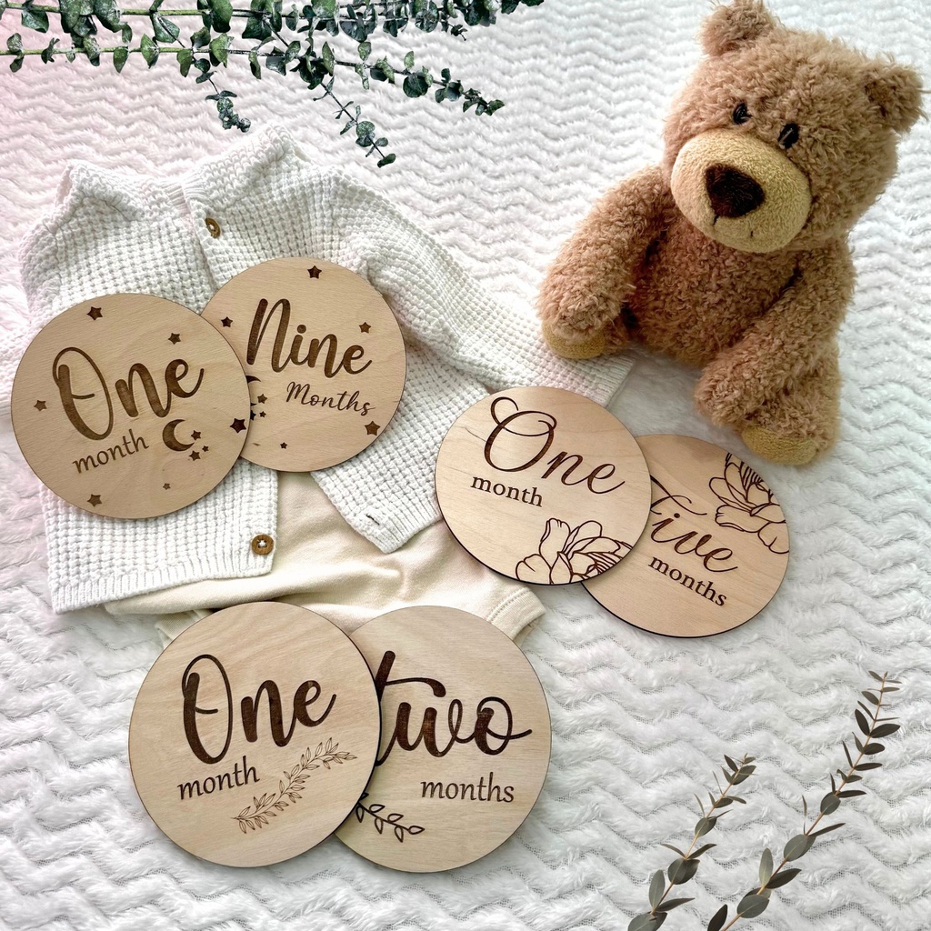 Wooden Personalized Baby Milestones + Hello World. Set of 13 Pieces