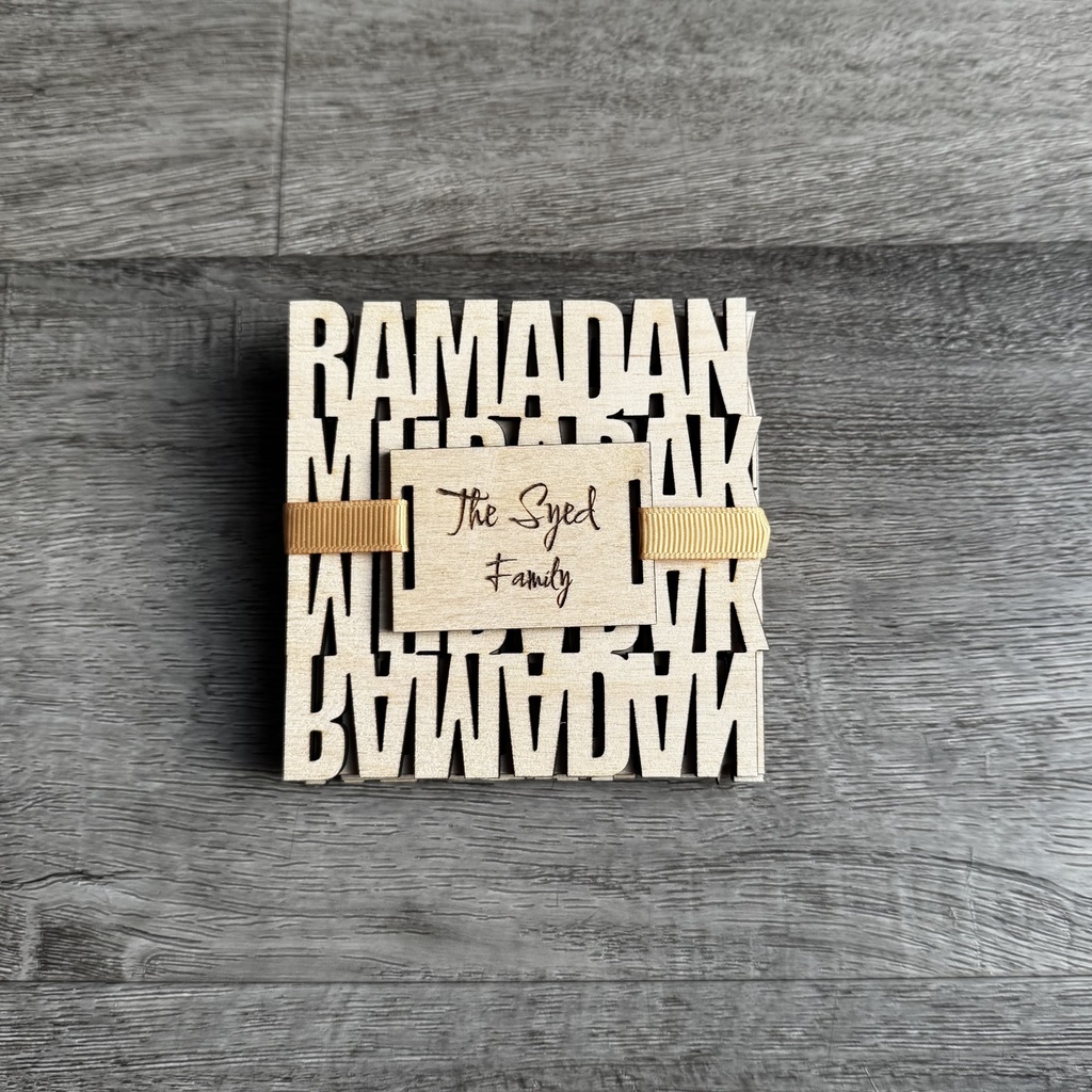 Set of 4. Unique Ramadan Design Wood Coaster with Personalized Tag for gift