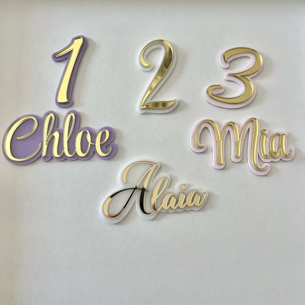 Custom Name & Age Acrylic Cake Charm – Double Layer Laser Cut Cake Fropper – Personalized