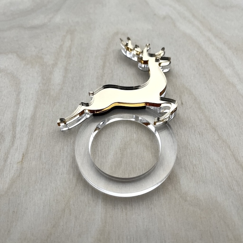 Christmas Napkin Ring, Reversible Deer Mirror Rose Gold and Gold, Set of 4 Pieces, 4.5 mm Thickness, Acrylic Mirror Gold/Rose Gold Accent 3 mm Thickness, DIY Decorations, Home Decor